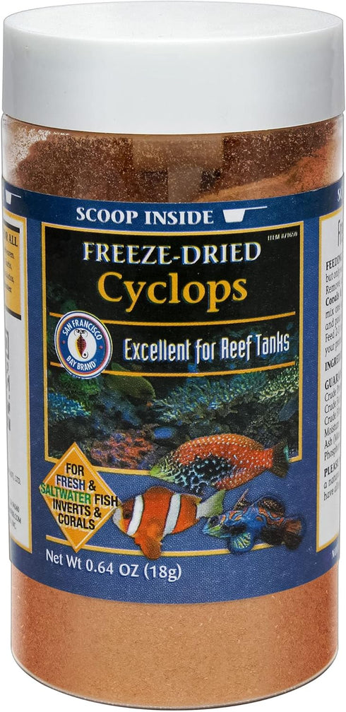 San Francisco Bay Brand Freeze-Dried Cyclops Fish Food - Protein-Rich for Reef Tanks & Invertebrates, 0.64oz