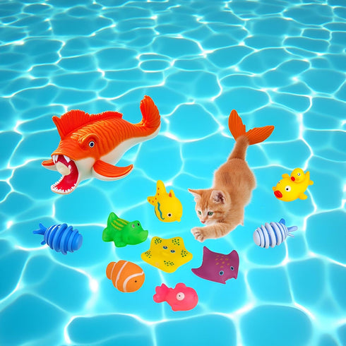 Jizlan 6 Swimming Pcs Pool Cat Interactive Toy, Cat Pool Toys, Floating Water Toy, Pet Kitten Bathing Fish Toy,Bath