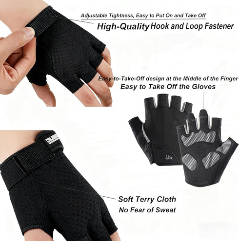 OVOY Men & Women Fingerless Gym Gloves - Anti-Slip Breathable Workout Gloves for Weightlifting, Cycling, Training