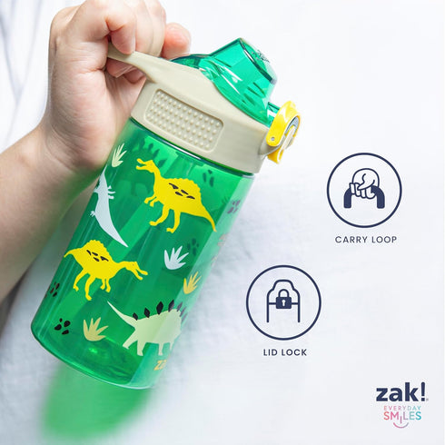 16oz 2-Pack Set Zak Designs Sage Kids Water Bottle For School or Travel, Durable Plastic Water Bottle With Straw