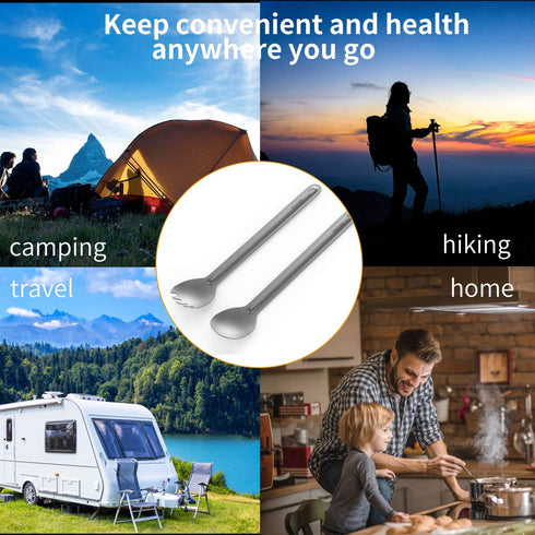 OUTXE Titanium Long Handle Spork and Spoon Set - 8.7-Inch Soup Spoon, Eco-Friendly for Camping
