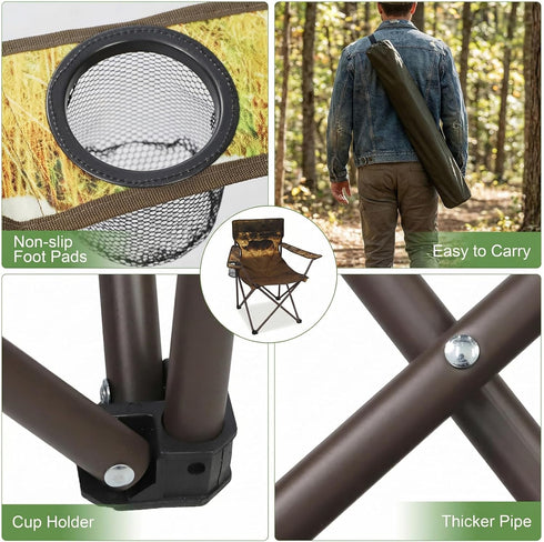 2 Pack Camping Chairs with Animal Print,Folding Lawn Chair with Cup Holder & Carry Bag