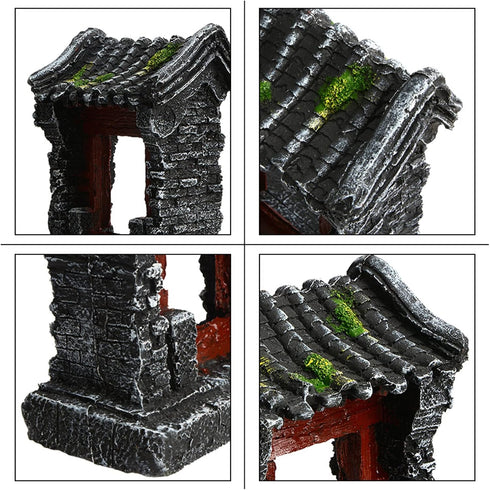 Saim Aquarium Decorations Classical Ancient Temple Ruins Ornament Chinese Old Building Decorations for Betta Fish Tank