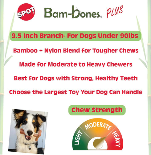SPOT Bam-Bones Plus Durable Dog Chew Toy for Aggressive Chewers, 9.5in, Beef Flavor, Bamboo Fiber & Nylon
