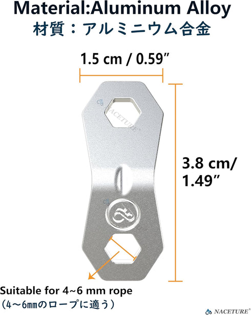 NACETURE Aluminum Alloy Rope Tensioner Camping Tent Guyline Cord Adjuster Camping of Gear for Camping, Hiking, Backpacking Ultralight Tent Stakes Guy Lines Tensioner Tent Cord (Silver 10 Pack) by NACETURE