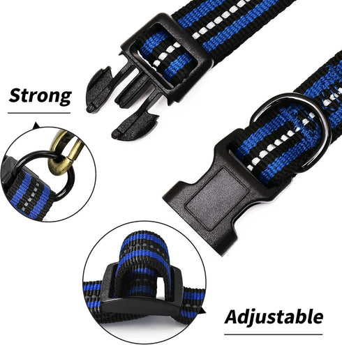 Mile High Life Reflective Dog Collar, Nylon Pet Collar with Buckle, Light Weight Puppy Collar for Medium Dogs (Blue, M)
