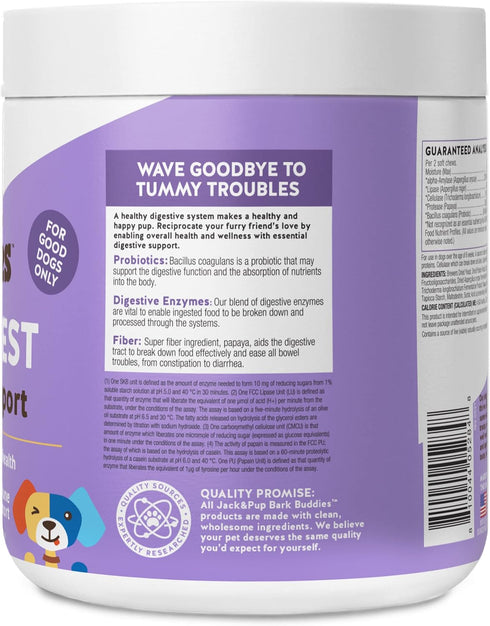 Jack&Pup Probiotic Chews for Dogs, Pro-Digest Bark Buddies for Small and Medium Dogs (Up to 40 lbs) - 60ct