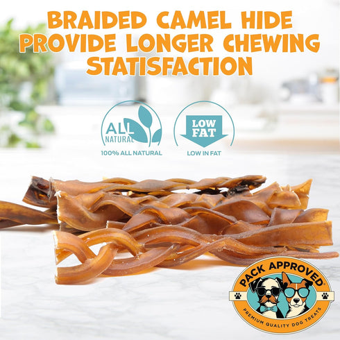 6" Braided Camel Sticks, Long Lasting Dog Chews for Aggressive Chewers, Grain Free, 10 Pack