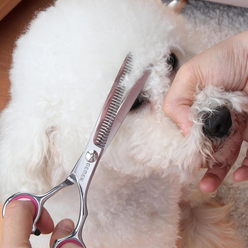 4 1) GEMEK Dog Grooming Scissors with Safety Round Tips Stainless Steel Professional Dog Grooming Kit - Thinning