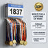 2-in-1 12 40+ Performore Wall-Mount Medal & Bib Display Rack | Metal Steel Organizer Rack with Clear Bib Pockets, Hooks
