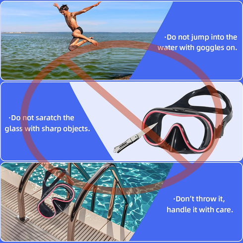 Snorkel Diving Mask Swimming Goggles for Adult Men Women with Nose Cover, Tempered Glass