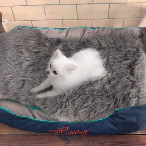 Faux Fur Dog Bed Rug, Plush Fluffy Ultra Cozy Pet Throw Rug for Dogs Cats, Luxury Soft Grey Sheepskin Rug, 24 by 36