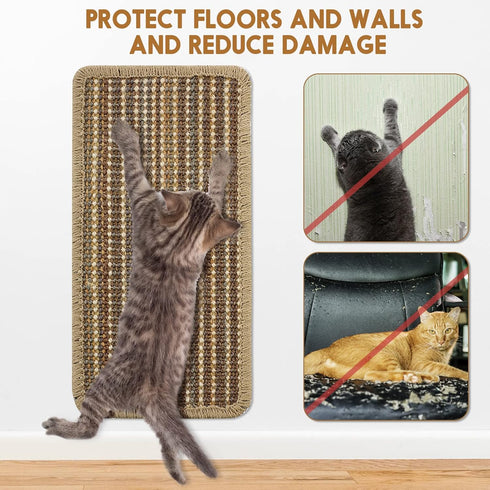 4 Pieces Cat Scratcher Mat Sisal Scratch Pad Rug 7.8 x 15.7 Inch with Adhesive Loop Tape for Protecting Furniture
