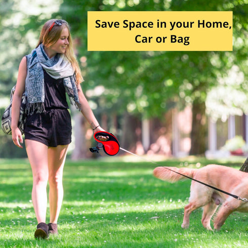 Dog Leash - Retractable Leash for Pets, 16FT Extendable Leash with Removable Poop Bag Dispenser (RED, MEDIUM)