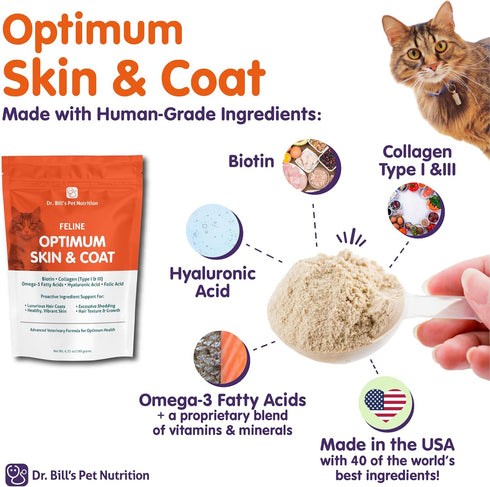 Dr. Bill’s Feline Optimum Skin & Coat - Fish Oil Omega-3 Fatty Acids for Cats - Reduces Shedding and Hairballs