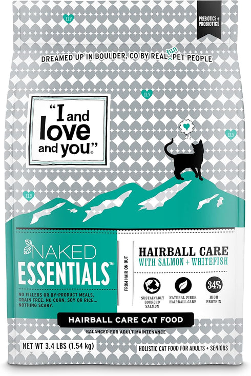 I AND LOVE AND YOU Naked Essentials Dry Cat Food, Salmon + Whitefish for Hairball Care, 3.4lb Bag