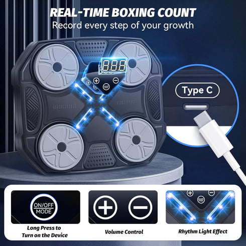 Music Boxing Machine for Adults and Teens, Wall Mounted Bluetooth Smart Boxing Training Equipment with Gloves, Punching
