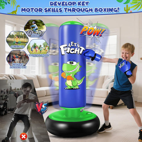 48" Set 3 4 5 6 7 8 Inflatable Punching Bag, Punching Bag for Kids with Boxing Gloves, Stable Boxing for Karate
