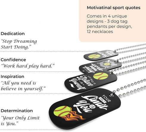 Inkstone Softball Dogtag Necklaces - Motivational Stop Dreaming Start Doing - 12 Pack Encouraging Gift for Students,