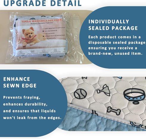 18x24in 4 Pack Washable Pee Pads for Dogs, Reusable Puppy Pads, Absorbent Whelping Pads with Bone Print, Non-Slip
