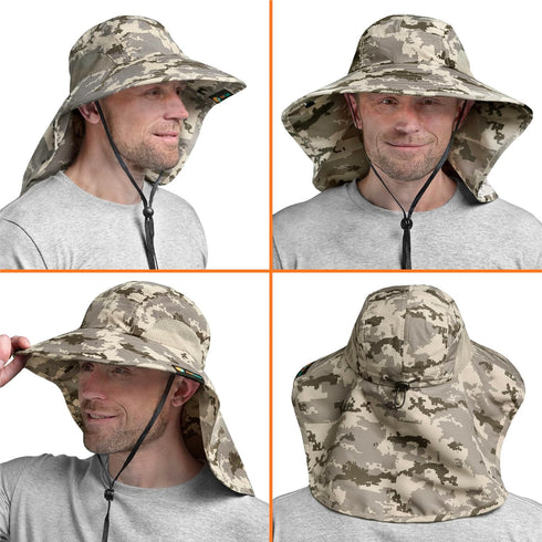 SUN CUBE Wide Brim Sun Hat with Neck Flap, UPF50+ Hiking Safari Fishing Hat for Men Women