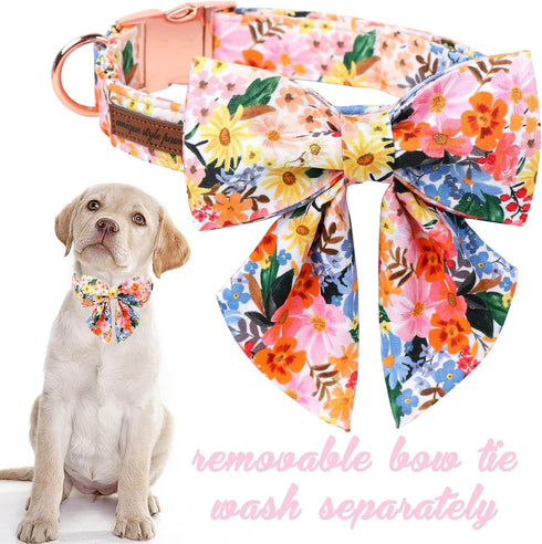 Unique Style Paws Cartoon Dog Collar, Spring Summer Bow Flower Collar for Small Medium Large Boys and Girls Dogs