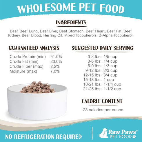 Raw Paws Freeze Dried Dog & Cat Food, Beef Recipe, 16-oz, Made in USA, Freeze-Dried