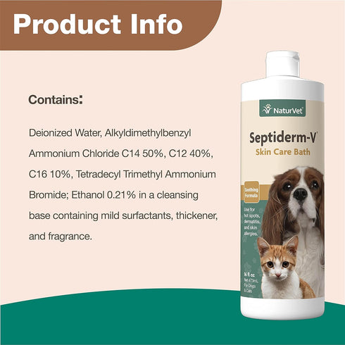 NaturVet Septiderm-V Skin Care Bath Wash for Dogs & Cats – Pet Shampoo, Grooming Aid for Itching & Hot Spots – 16 Oz.