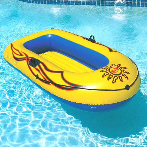 Solstice Inflatable Boat Rafts for 2 Persons, Yellow, Includes Oars, Pump, Cushioned Base, 6 Ft Grab Line