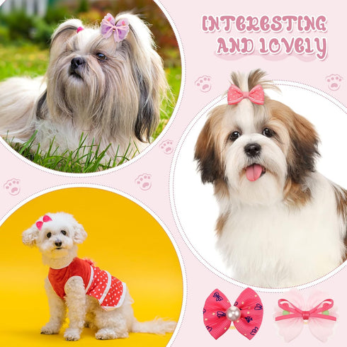 20 Pcs Dog Hair Bows for Small Dogs, Cute Grooming Bows with Rubber Bands