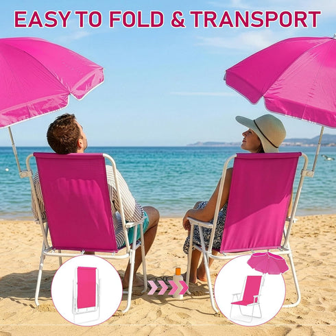 220lbs Outvita Beach Chair with Umbrella, Outdoor Folding Chair High Strength Cleanable Fabric Lightweight