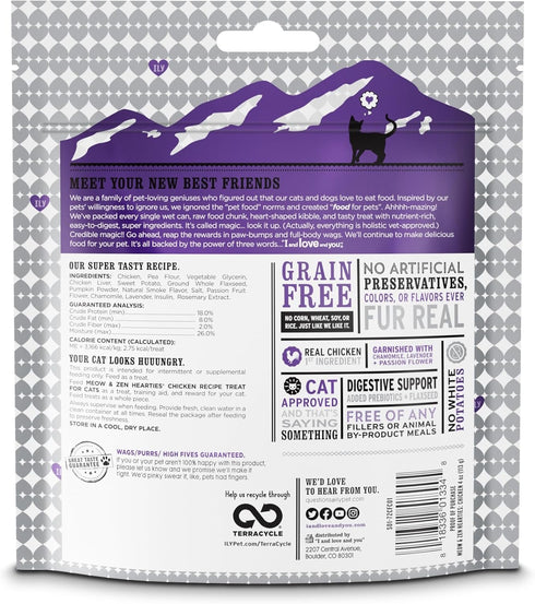 I and love and you Meow & Zen Hearties Cat Treats - Chicken, Grain Free, Omega 3 & 6, 4oz Bag