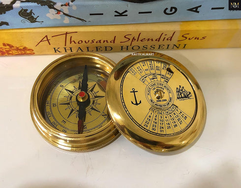 NauticalMart Marine Brass Compass with Calendar - Pocket Compass for Camping, Nautical Decor, Gifts for Teen Family