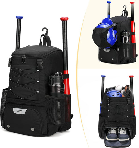 Softball Bag - Lightweight Baseball Bat Bag for Youth Girls Adults with Shoe Compartment and Fence Hook