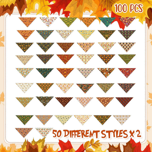 Huhumy 100 Pcs Thanksgiving Fall Dog Bandanas Bulk Autumn Pet Scarf Triangle Dog Neckerchief Bibs Adjustable Washable