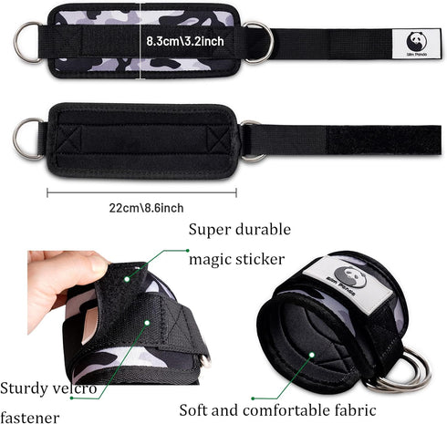 Slim Panda Ankle Strap for Cable Machine,Ankle Cuff for Kickbacks, Booty Hip Abductors,Glute Workouts, Leg Extensions, Curls for Men and Women, Adjustable with Double D-Rings