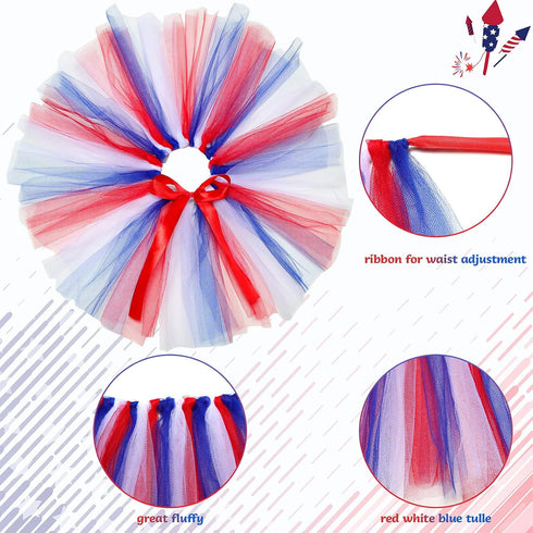Weewooday 3 Pieces Girl Dog Costume, Patriotic 4th of July Tutu Skirt and Bowtie Headband for Small Dog Decorations