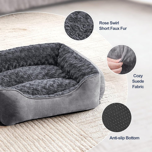 JOEJOY Rectangle Dog Bed - Grey - Machine Washable Sleeping Sofa Bed for Large Medium Small Dogs - Non-Slip