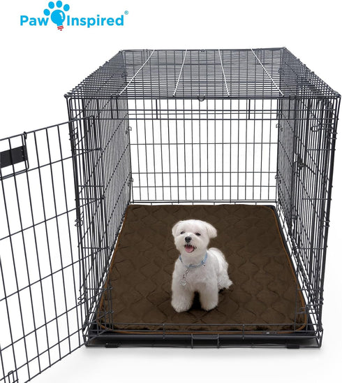 Paw Inspired Washable Padded Crate Mats for Dogs, 47” x 29” Pad, Leakproof Waterproof Bottom, Tan
