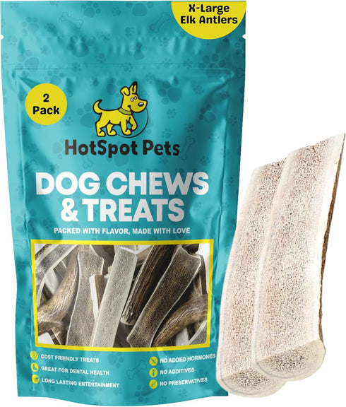 hotspot pets Split Elk Antlers for Dogs X-Large 8+ Inches- Premium Elk Antlers for Dogs 50+Lbs (2 Pack) Naturally Shed