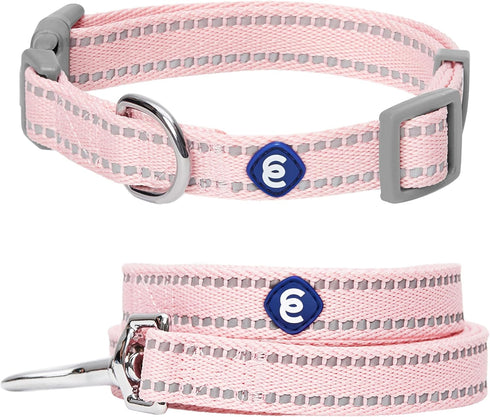 Blueberry Pet Essentials Adjustable Baby Pink Reflective Dog Collar and Leash Set, 5 ft Leash for Small Dogs
