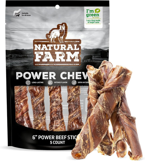 Natural Farm Power Beef Sticks Dog Chews (6, 5-Pack), 2-in-1 Power Chews: