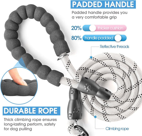 BAAPET 2/4/5/6 FT Dog Leash with Comfortable Padded Handle and Highly Reflective Threads for Small Medium and Large Dogs (6FT-1/2'', Silver)