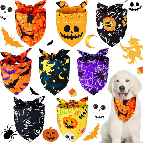 8 Pieces Halloween Dog Bandanas, Adjustable Pet Scarf for Halloween Holiday Costume, Spider Style
