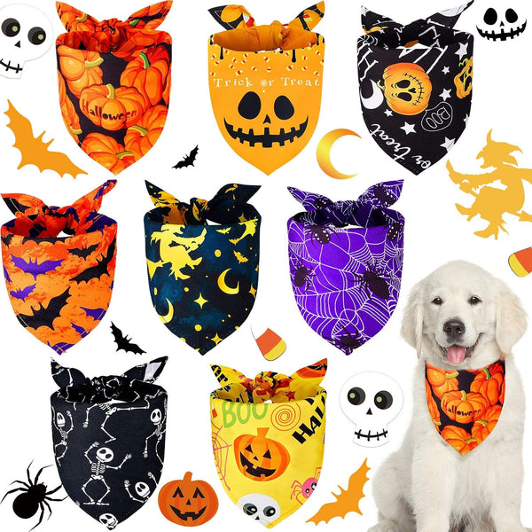 8 Pieces Halloween Dog Bandanas, Adjustable Pet Scarf for Halloween Holiday Costume, Spider Style