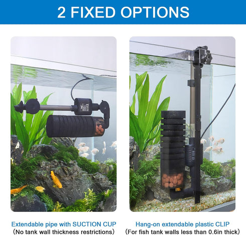 hygger USB Single Sponge Filter, Small Aquarium Filter with Adjustable Hanging Clip and Suction Cup, Duckbill Outlet