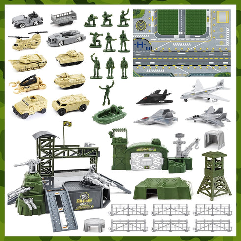 Set, Playset 3 4 5 deAO Military Base Army Men with Military Vehicle,Weapon Gear Accessories,Vehicles Accessories