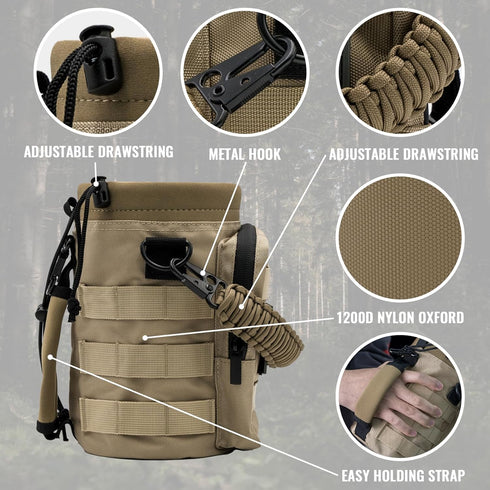 NATURE PIONEOR Tactical Water Bottle | Stainless Steel 18/8 Food Grade Half Gallon Jug with Carrying Molle Sleeve
