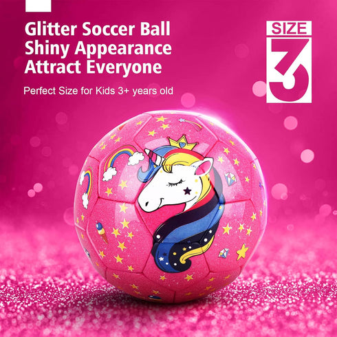 JYPS Size 3 Soccer Ball for Girls, Glitter Unicorn Soccer Ball Gifts for Kids Age 4-8 with Pump & Drawstring Bag