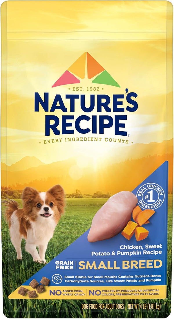 Nature's Recipe Grain Free Dry Dog Food, Small Breed Chicken, Sweet Potato & Pumpkin Recipe, 4 lb. Bag